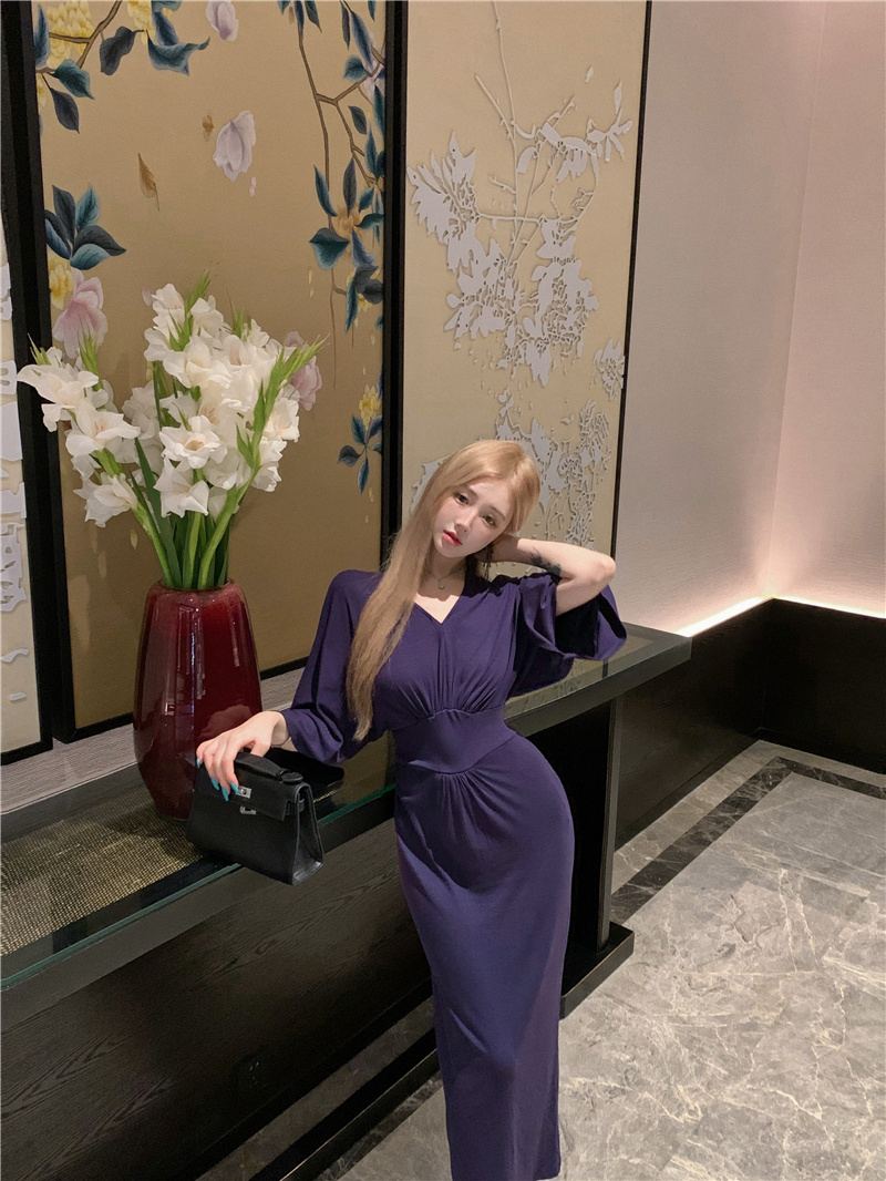 Women's Lazy Style French V-Neck A-Line Midi Dress - Image 4