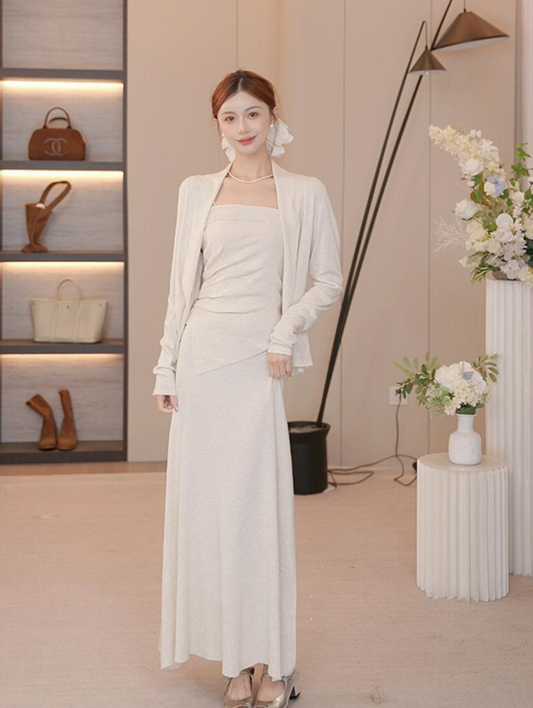 Autumn Elegant Long Sleeve Cardigan Camisole and Skirt Three Piece Set