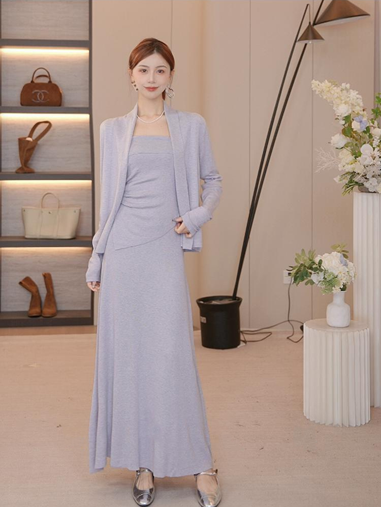 Autumn Elegant Long Sleeve Cardigan Camisole and Skirt Three Piece Set - Image 2
