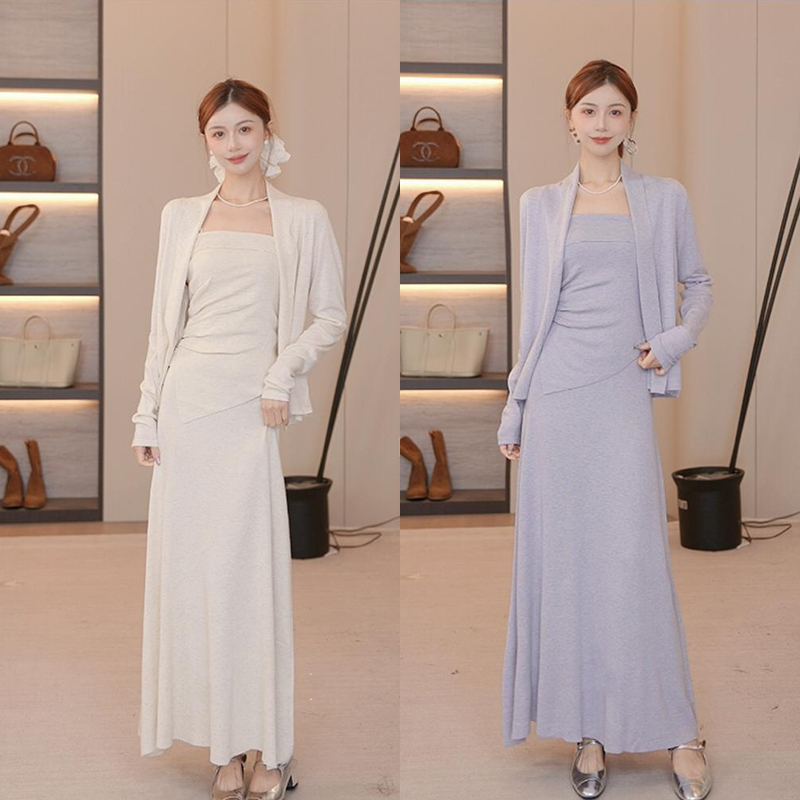 Autumn Elegant Long Sleeve Cardigan Camisole and Skirt Three Piece Set - Image 5