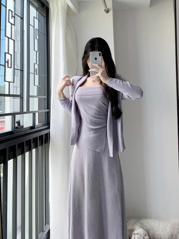 Early Autumn 3-Piece Knit Set 2025 Shawl Cami and Skirt - Image 3