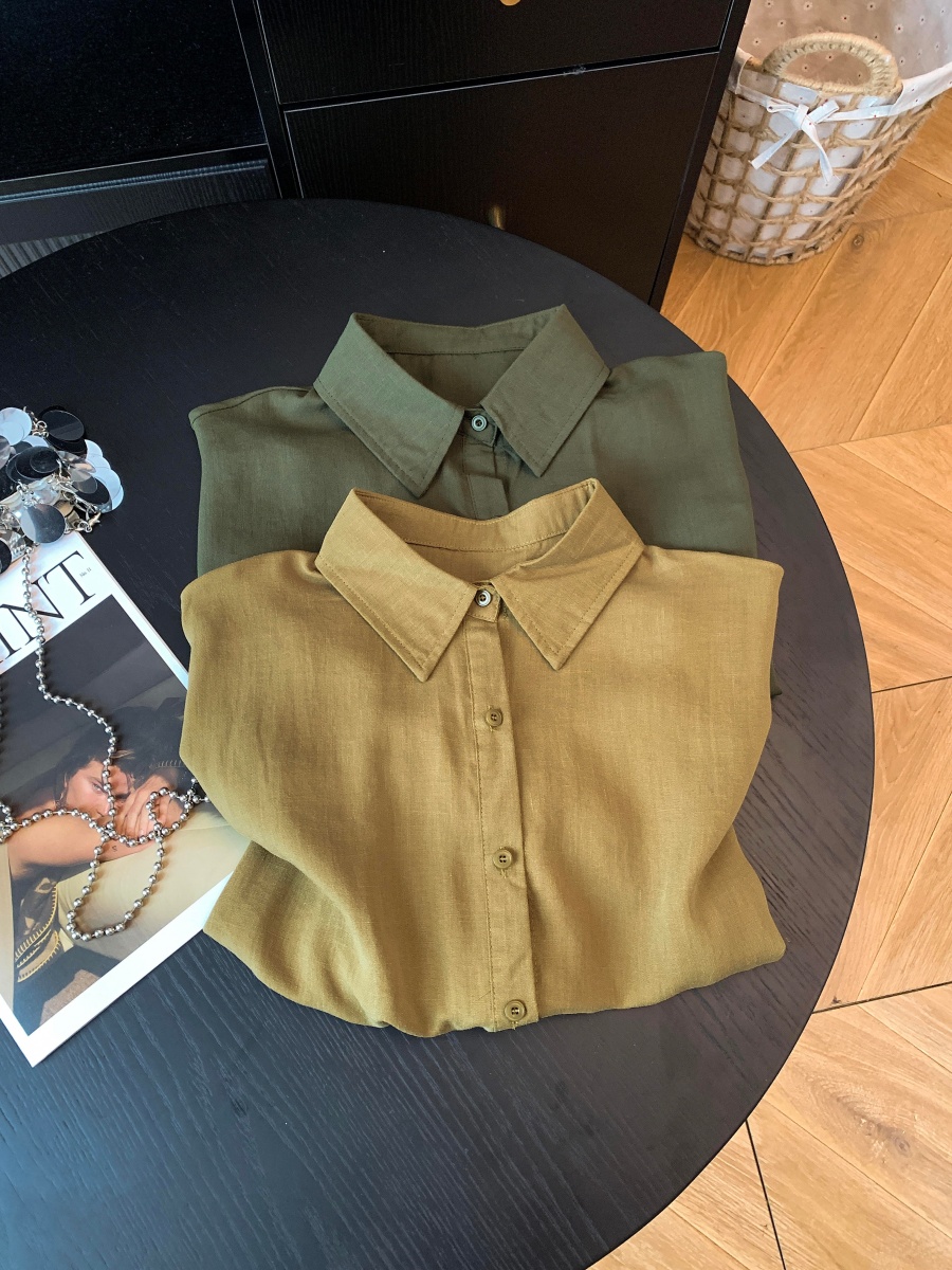 Women's Korean Style Tencel Linen Blend Shirt with Irregular Waist Tie and Lapel Collar Short Sleeve - Image 3