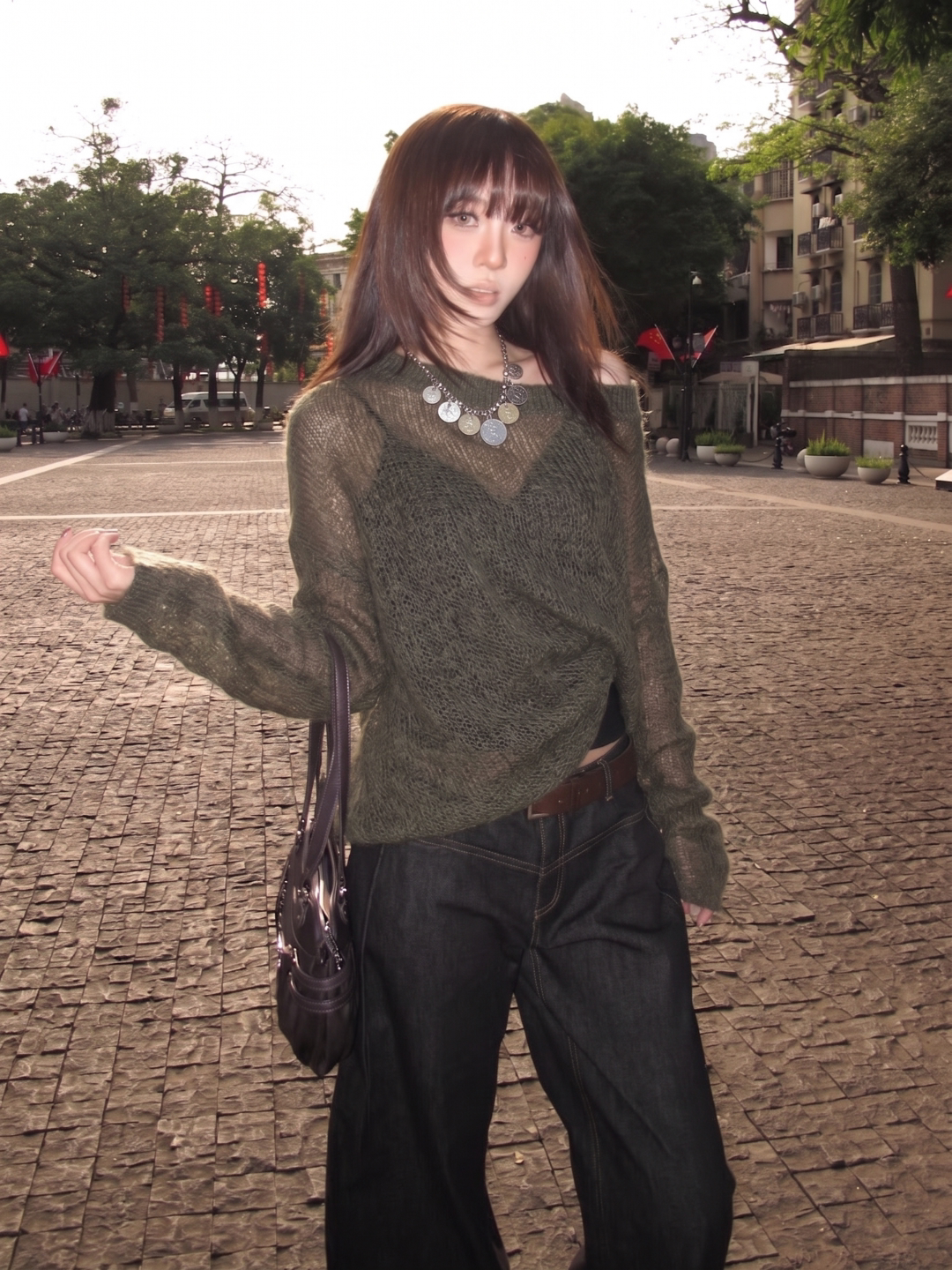 Lazy Relaxed One-Shoulder Cutout Loose Knit Long-Sleeve Pullover Top - Style a63a86 - Image 4