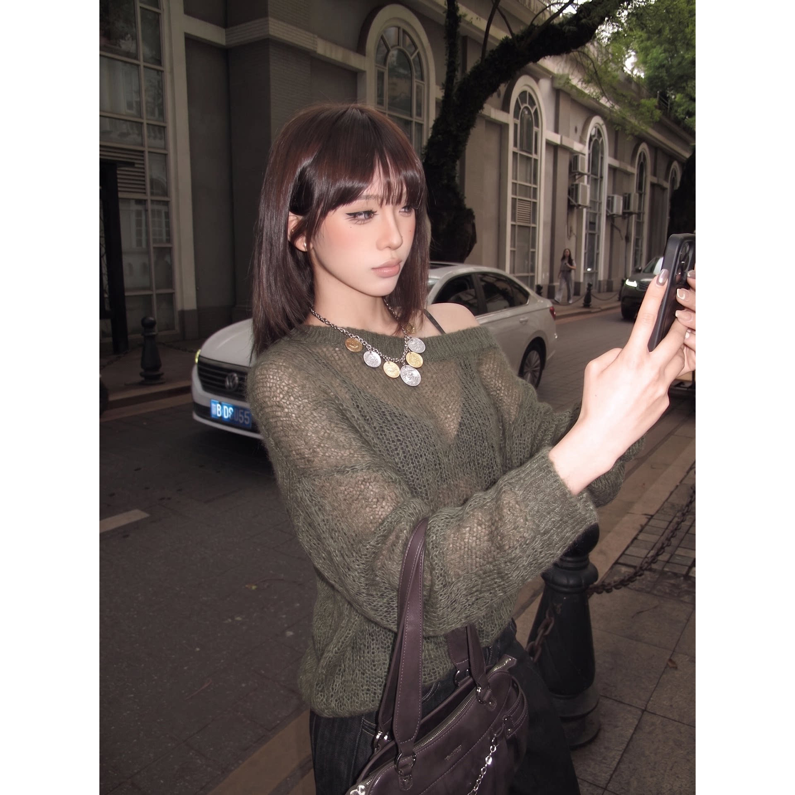 Lazy Relaxed One-Shoulder Cutout Loose Knit Long-Sleeve Pullover Top - Style a63a86 - Image 5