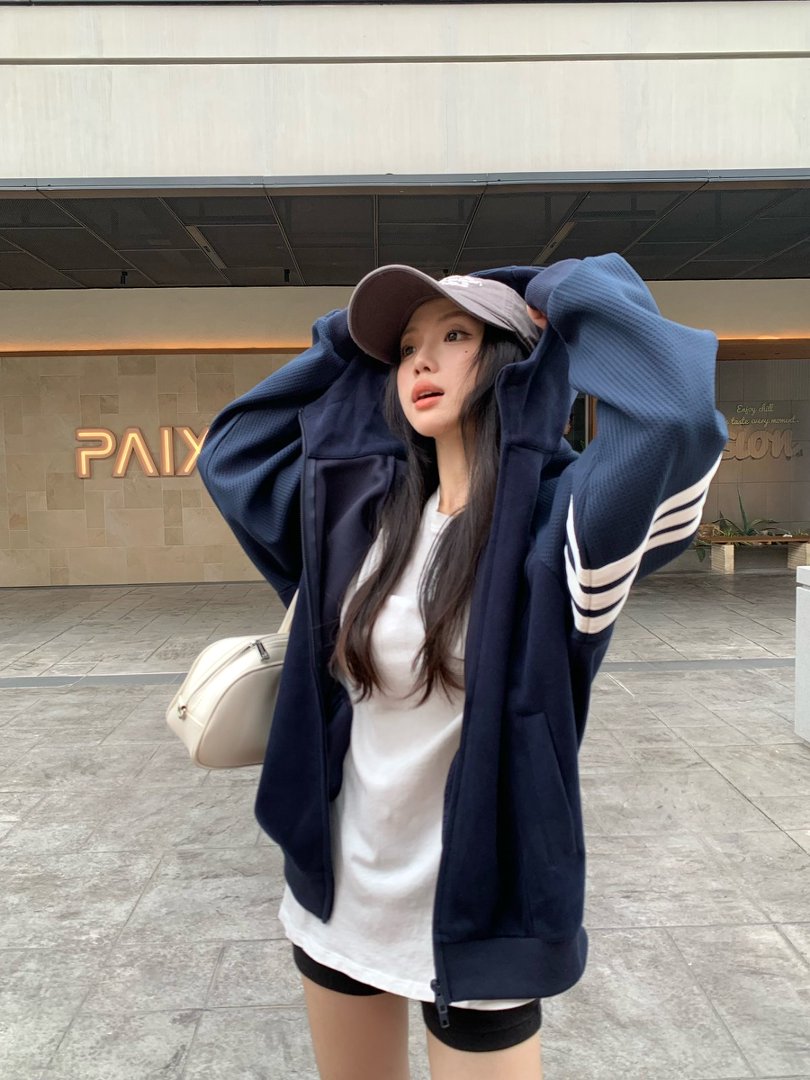 Women's Korean Loose Fit Hooded Cardigan Jacket Cotton Solid Color Fall Outerwear - Image 4