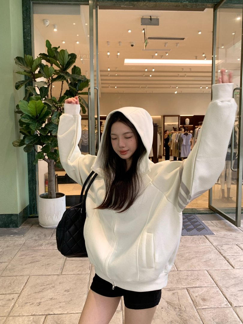 Women's Korean Loose Fit Hooded Cardigan Jacket Cotton Solid Color Fall Outerwear - Image 2